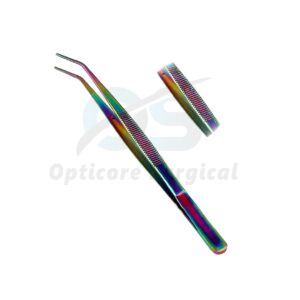 Dental College Tweezers – Angled & Straight Tip (Rainbow Titanium Finish)