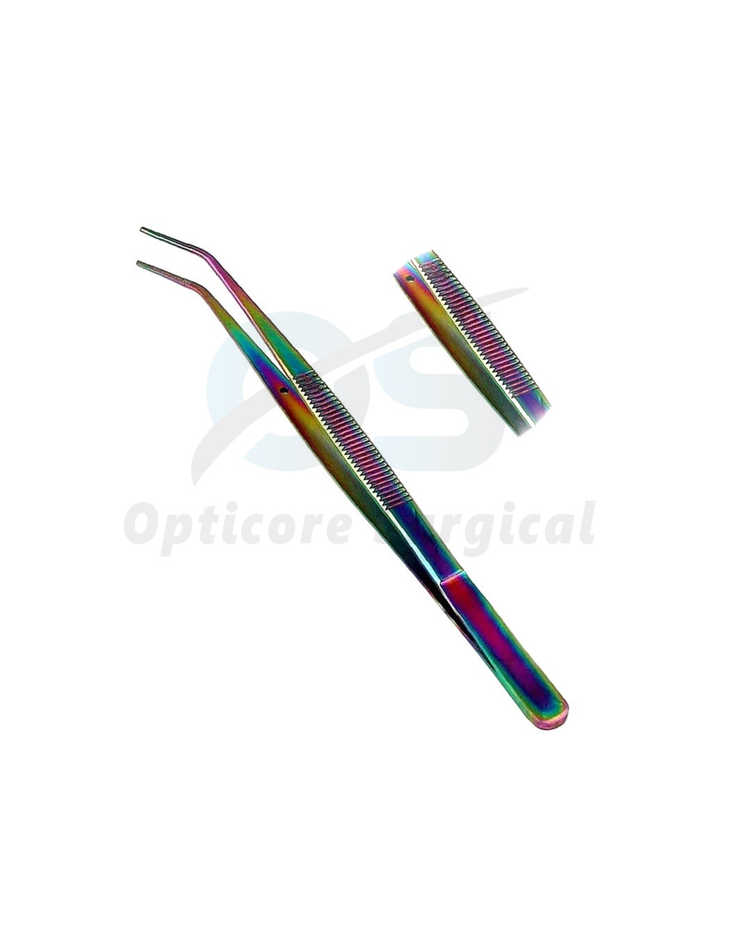 Dental College Tweezers – Angled & Straight Tip (Rainbow Titanium Finish) (1)