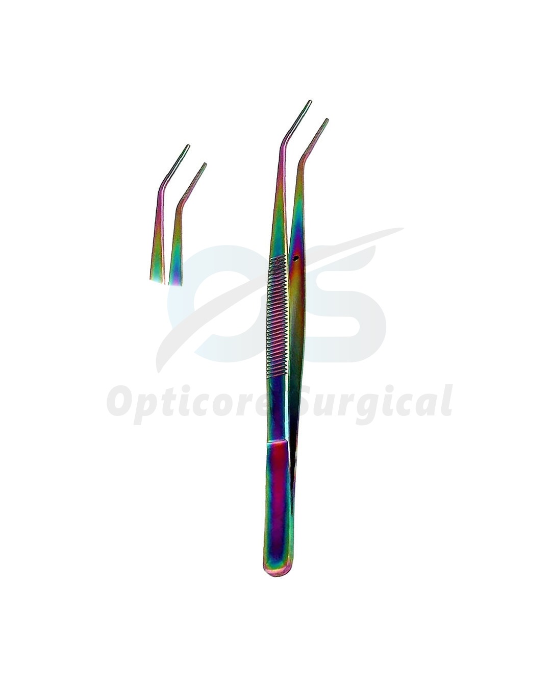 Dental College Tweezers – Angled & Straight Tip (Rainbow Titanium Finish) (3)