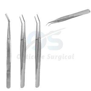 Dental Surgical Locking Tweezers – Angled Fine Tip Stainless Steel