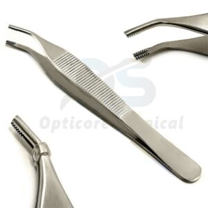 Dental Surgical Tweezers – Angled Serrated Tips Stainless Steel